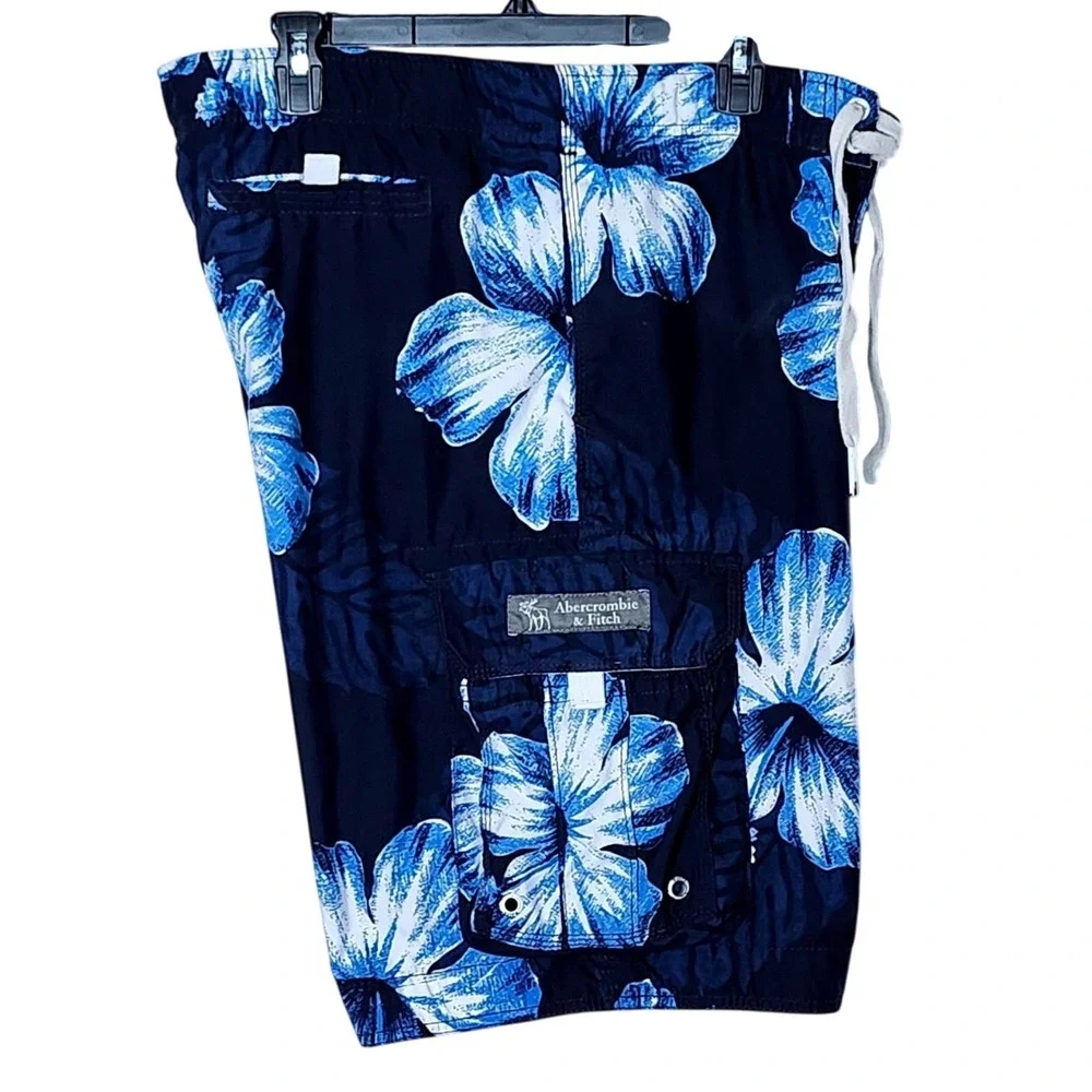 Abercrombie & Fitch Mens Blue Hibiscus Floral Board‎ Shorts Navy Size Large L
